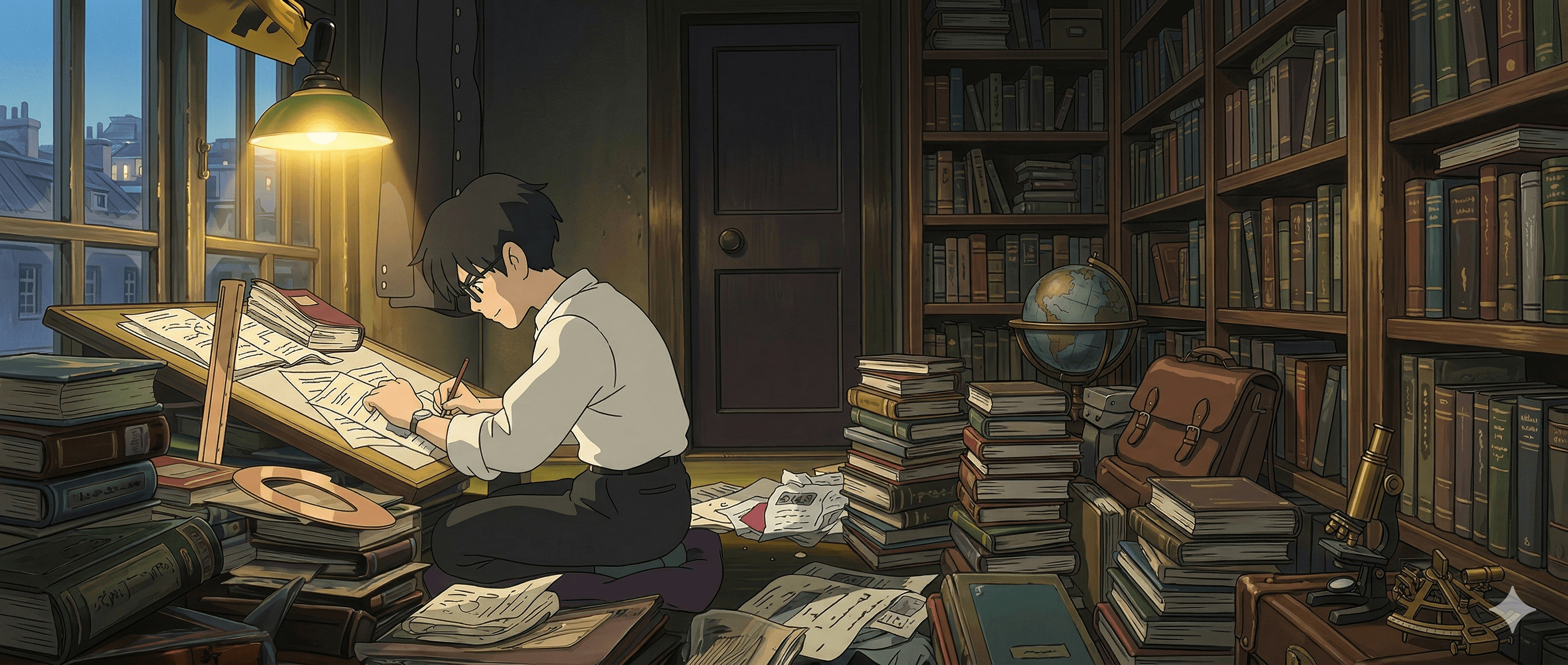 Anime student studying for SAT practice test by lamplight - Blitzsat SAT exam practice platform