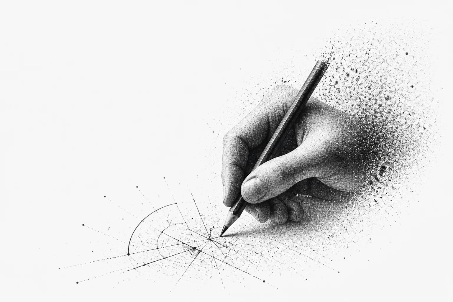 A hand drawing mathematical arcs with a pencil